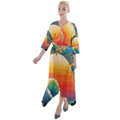 Waves Rainbow Sea Quarter Sleeve Wrap Front Maxi Dress by uniart180623