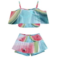 Watermelon Fruit Juicy Summer Heat Kids  Off Shoulder Skirt Bikini by uniart180623