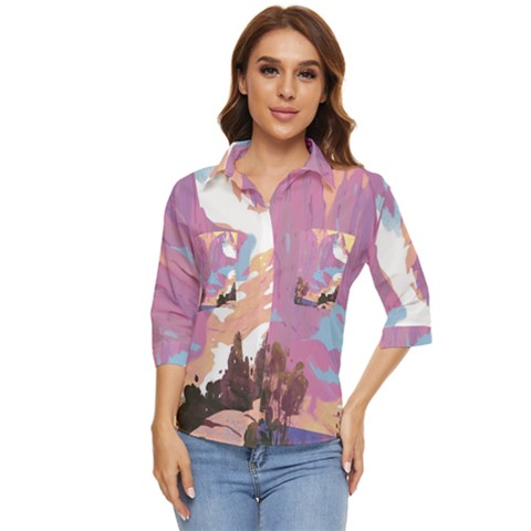 Pink Mountains Grand Canyon Psychedelic Mountain Women s Quarter Sleeve Pocket Shirt by uniart180623