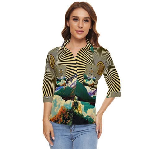 Surreal Art Psychadelic Mountain Women s Quarter Sleeve Pocket Shirt by uniart180623