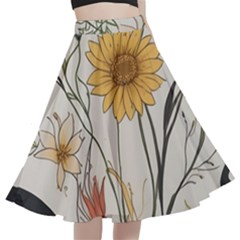 Woman Flower Pattern A-line Full Circle Midi Skirt With Pocket by pakminggu