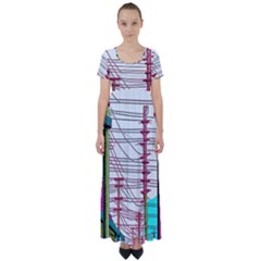 Poles Wires High Waist Short Sleeve Maxi Dress by uniart180623