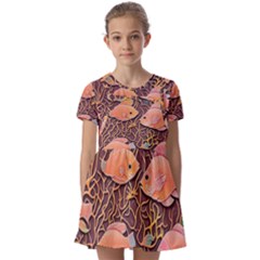 Tropical Fish Kids  Short Sleeve Pinafore Style Dress by uniart180623