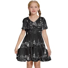 New York Skyline Kids  Short Sleeve Tiered Mini Dress by Bedest