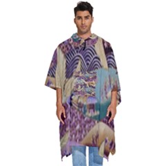 Textile-fabric-cloth-pattern Men s Hooded Rain Ponchos by Bedest