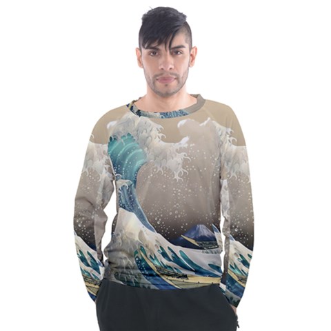 Japanese Wave Men s Long Sleeve Raglan T-shirt by Cowasu