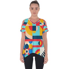 Geometric Shape Colorful Abstract Wave Cut Out Side Drop T-shirt by Cowasu