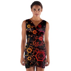 Abstract Red Geometric Wrap Front Bodycon Dress by Cowasu