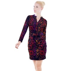 Abstract Red Geometric Button Long Sleeve Dress by Cowasu