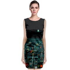 Night Black City Neon Sky Stars Moon Abstract Classic Sleeveless Midi Dress by Cowasu