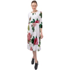 Roses-white Ruffle End Midi Chiffon Dress by nateshop