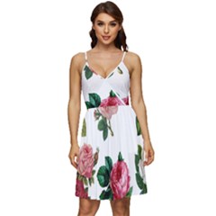 Roses-white V-neck Pocket Summer Dress  by nateshop