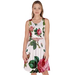 Roses-white Knee Length Skater Dress With Pockets by nateshop