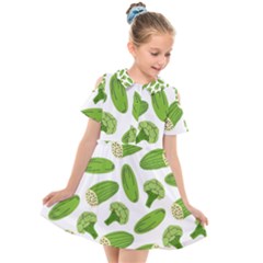 Vegetable Pattern With Composition Broccoli Kids  Short Sleeve Shirt Dress by pakminggu