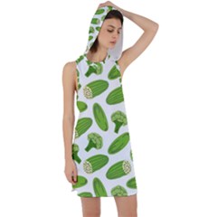 Vegetable Pattern With Composition Broccoli Racer Back Hoodie Dress by pakminggu