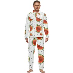 Seamless Background Pattern With Watermelon Slices Men s Long Sleeve Velvet Pocket Pajamas Set by pakminggu