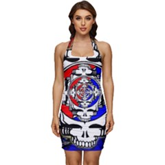 The Grateful Dead Sleeveless Wide Square Neckline Ruched Bodycon Dress by Grandong