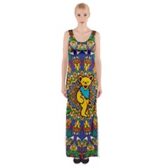 Dead Dancing Bears Grateful Dead Pattern Thigh Split Maxi Dress by Grandong