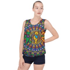 Dead Dancing Bears Grateful Dead Pattern Bubble Hem Chiffon Tank Top by Grandong