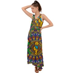 Dead Dancing Bears Grateful Dead Pattern V-neck Chiffon Maxi Dress by Grandong