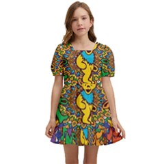 Dead Dancing Bears Grateful Dead Pattern Kids  Short Sleeve Dolly Dress by Grandong