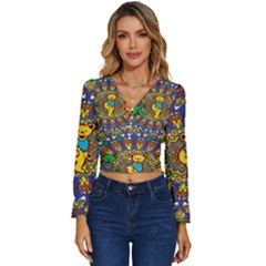 Dead Dancing Bears Grateful Dead Pattern Long Sleeve V-neck Top by Grandong