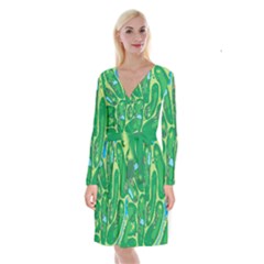 Golf Course Par Golf Course Green Long Sleeve Velvet Front Wrap Dress by Cowasu