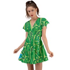 Golf Course Par Golf Course Green Flutter Sleeve Wrap Dress by Cowasu