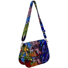 Beauty Stained Glass Castle Building Saddle Handbag by Cowasu