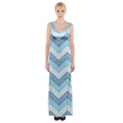 Seamless Pattern Of Cute Summer Blue Line Zigzag Thigh Split Maxi Dress by Bedest