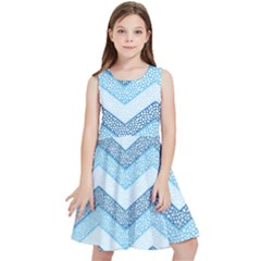 Seamless Pattern Of Cute Summer Blue Line Zigzag Kids  Skater Dress by Bedest