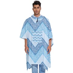 Seamless Pattern Of Cute Summer Blue Line Zigzag Men s Hooded Rain Ponchos by Bedest