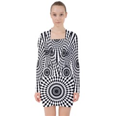 Starburst-sunburst-hypnotic V-neck Bodycon Long Sleeve Dress by Bedest