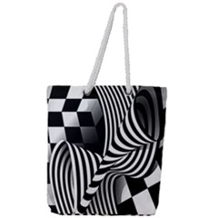 Op-art-black-white-drawing Full Print Rope Handle Tote (large) by Bedest