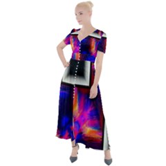 Box-abstract-frame-square Button Up Short Sleeve Maxi Dress by Bedest