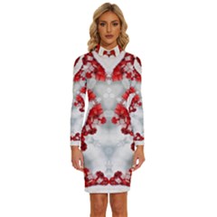 Christmas-background-tile-gifts Long Sleeve Shirt Collar Bodycon Dress by Bedest