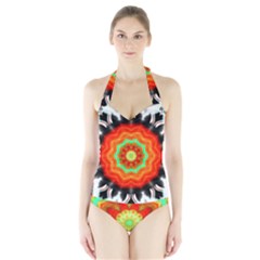 Abstract-kaleidoscope-colored Halter Swimsuit by Bedest