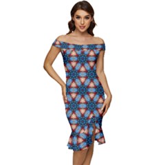 Pattern-tile-background-seamless Off Shoulder Ruffle Split Hem Bodycon Dress by Bedest