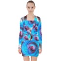 Abstract-kaleidoscope-pattern V-neck Bodycon Long Sleeve Dress View1