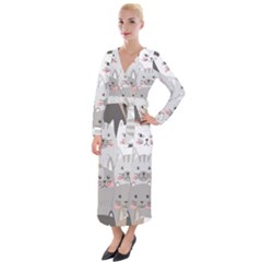 Cute Cats Seamless Pattern Velvet Maxi Wrap Dress by pakminggu