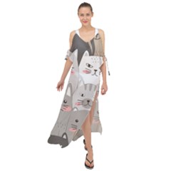 Cute Cats Seamless Pattern Maxi Chiffon Cover Up Dress by pakminggu