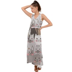 Cute Cats Seamless Pattern V-neck Chiffon Maxi Dress by pakminggu