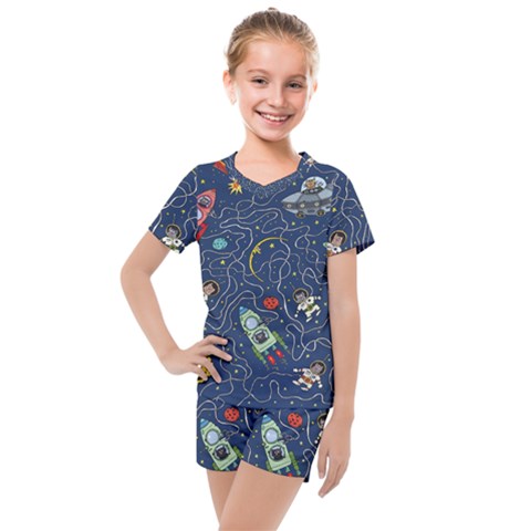 Cat-cosmos-cosmonaut-rocket Kids  Mesh T-shirt And Shorts Set by pakminggu