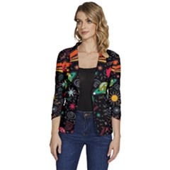 Space Seamless Pattern Women s One-button 3/4 Sleeve Short Jacket by pakminggu