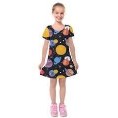 Circle Illustration Space Art Cute Pattern Kids  Short Sleeve Velvet Dress by pakminggu