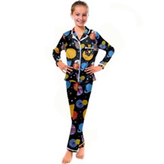 Circle Illustration Space Art Cute Pattern Kids  Satin Long Sleeve Pajamas Set by pakminggu