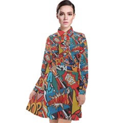 Comic Cartoon Pattern Long Sleeve Chiffon Shirt Dress by pakminggu