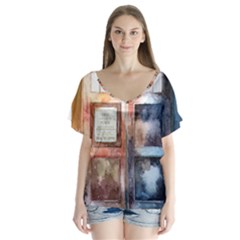 Tardis Doctor Who Transparent V-neck Flutter Sleeve Top by Cowasu