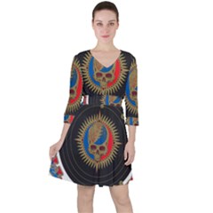 The Grateful Dead Quarter Sleeve Ruffle Waist Dress by Cowasu