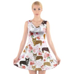 Corgis Corgi Pattern V-neck Sleeveless Dress by Cowasu